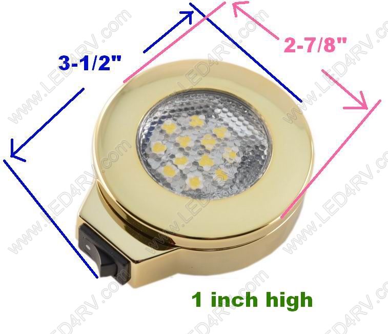 BrightWhite LED Surface Mnt wSwitch Brass Nickel Light SKU145