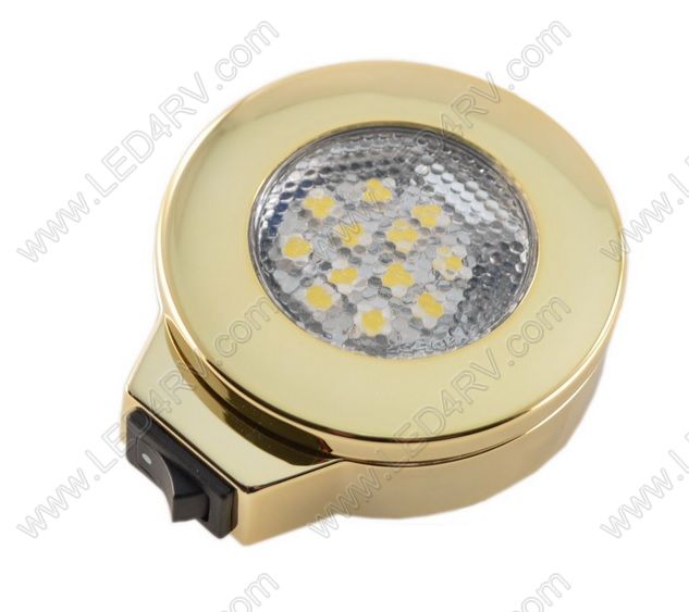 BrightWhite LED Surface Mnt wSwitch Brass Nickel Light SKU145 - Click Image to Close